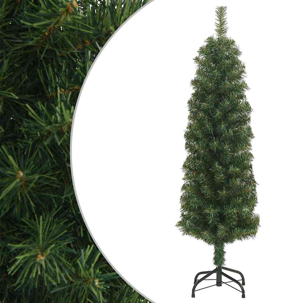 Vidaxl Slim Artificial Christmas Tree With Steel Stand, 5Ft Lifelike Green Pvc, Full-Bodied Indoor/Outdoor Holiday Decor, Easy Assembly, Without Ornaments/Lights